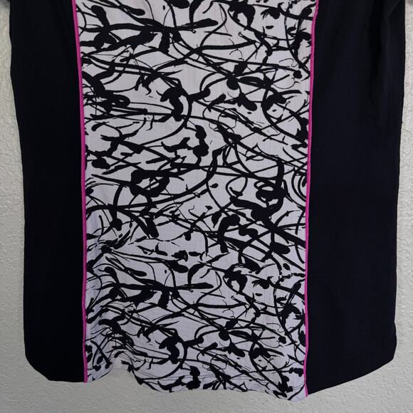 Ibkul Top Women Medium Abstract Black White Pink Zip Athletic Golf Tennis Active - Picture 5 of 8